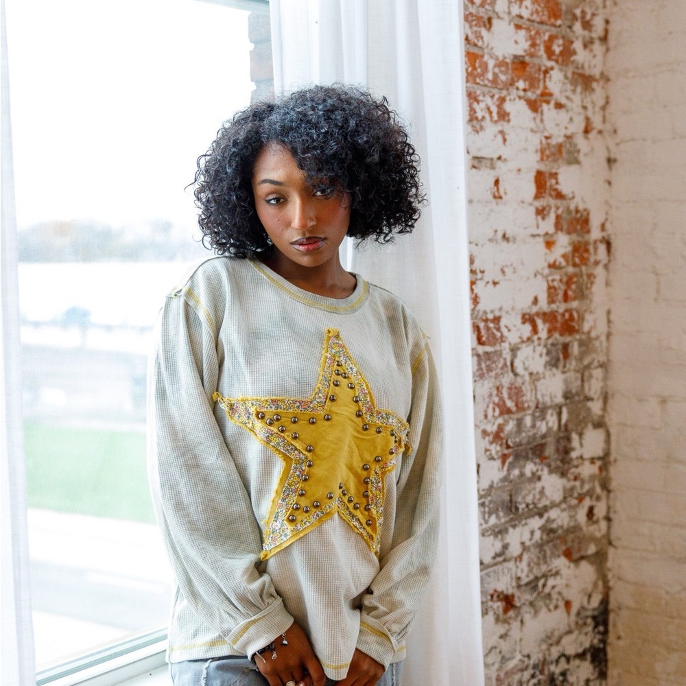 POL  Yellow Star Embellished Sweater